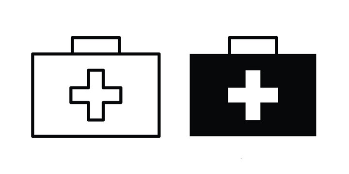 Medical aid kit icon lineart style, silhouette flat icons