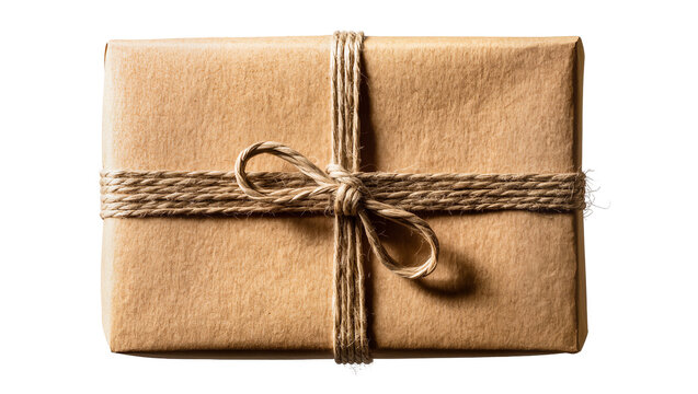 Brown paper gift box tied with twine string knot