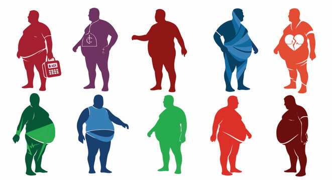 Diverse individuals depicted in silhouette, showcasing varying body types and colorful attire