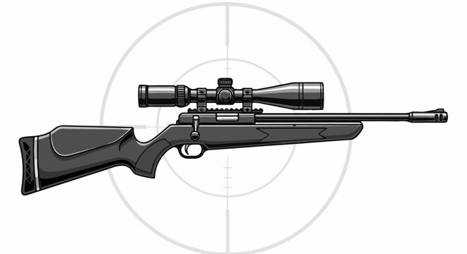 Detailed illustration of a hunting rifle with a scope and crosshairs