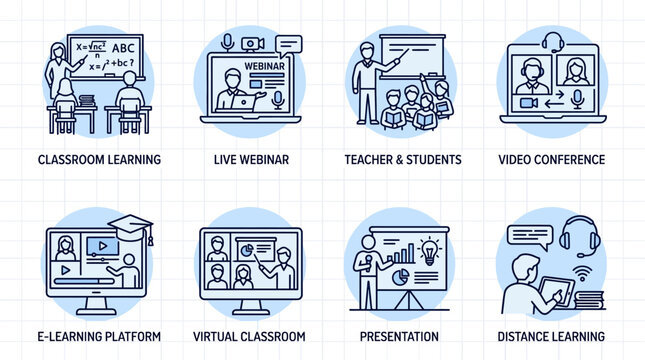 Online Education Icons on Screen Display.
