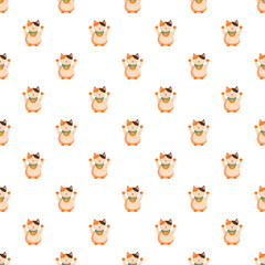 Fototapeta premium Japanese lucky cat maneki neko beckoning fortune in a cute seamless repeat pattern