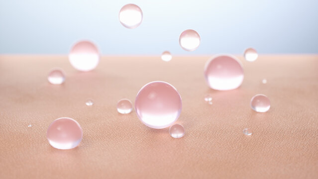 cosmetic liquid serum droplet falling onto skin surface for deep hydration and anti-aging concept 3d rendering.
