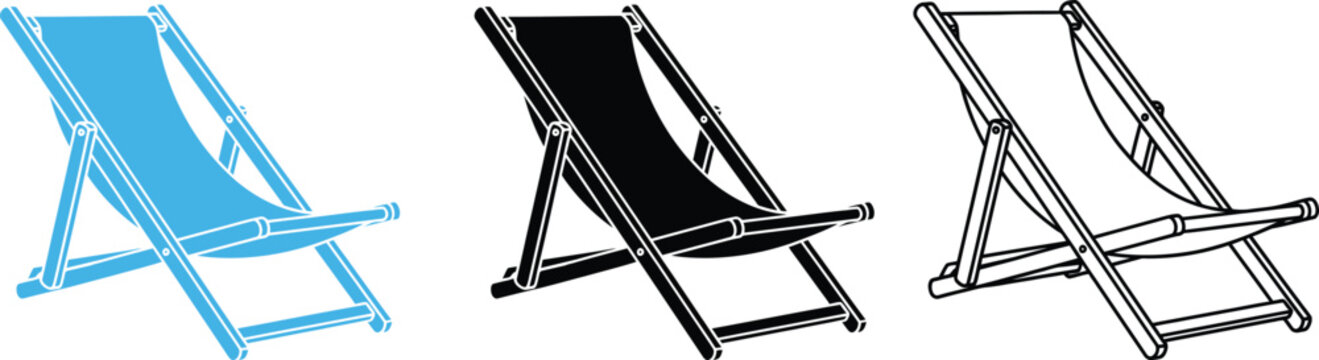 Silhouette of deck chair for beach relaxation and leisure activities