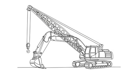 Line Art Excavator Crane Construction Machine Outline Vector © Nurul