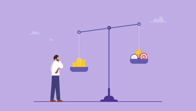 Businessman control money cost efficiency for time and success target. Cost efficiency, success money management for best outcome, control expense, budget to optimize project achievement concept.