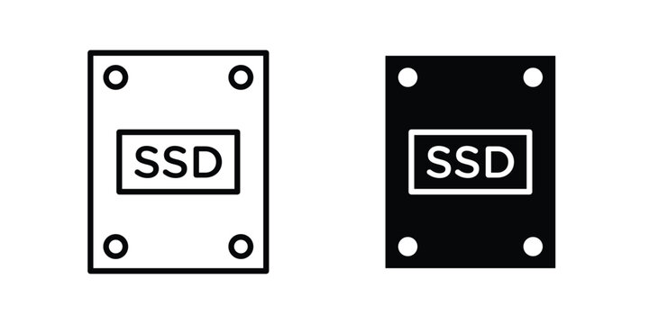 SSD drive icon lineart style, silhouette flat icons