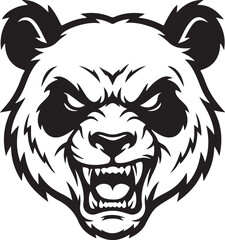 Fierce Panda Bear Face, Angry Expression, Black and White Vector, Graphic Icon isolated on Transparent Background © Rana