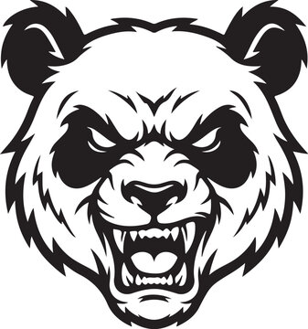 Fierce Panda Bear Face, Angry Expression, Black and White Vector, Graphic Icon isolated on Transparent Background