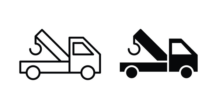 Tow truck icon lineart style, silhouette flat icons