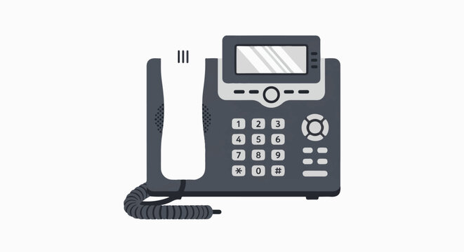 A gray office desk phone with a handset and numeric keypad
