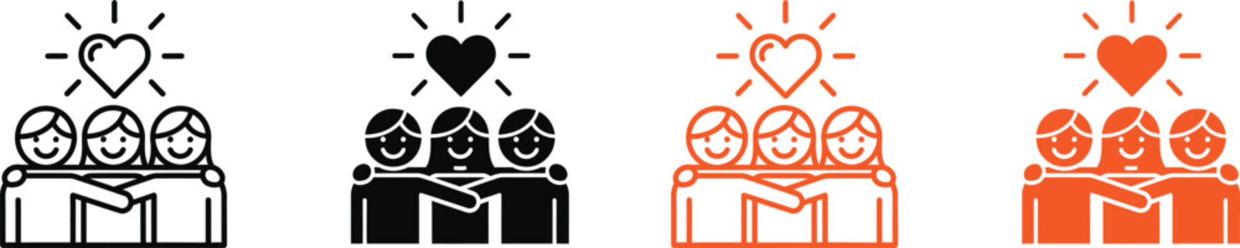 International friendship day icon set jul 30th friends heart and sun