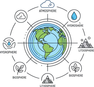 Earth spheres diagram with atmosphere and hydrosphere isolated on transparent background
