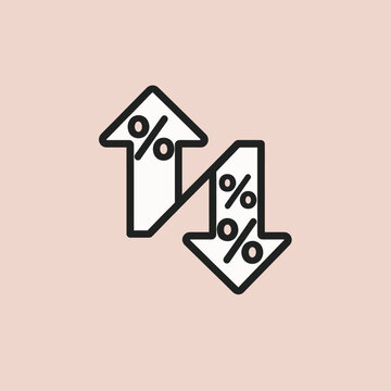 Two arrows showing percentage increase and decrease on soft background