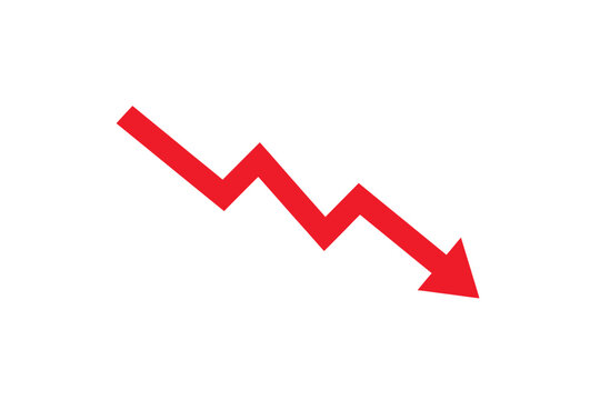 downward arrow line graph flat icon red