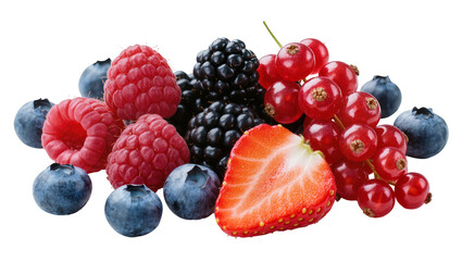Assorted fresh berries including strawberries raspberries blackberries blueberries, and red currants © Elowen