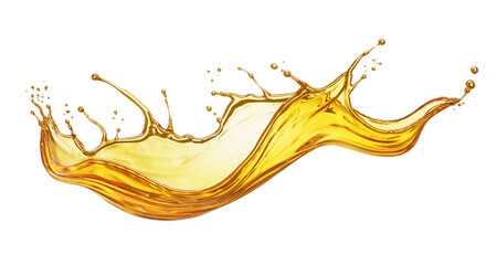 Golden oil splash isolated on white background. 3D illustration of premium luxury cosmetic liquid serum or gold essential oil.