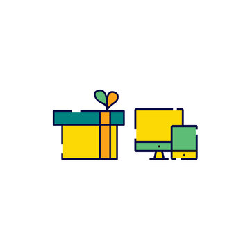 Computer workstation digital gift reward icon vector template