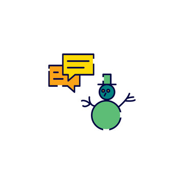 Winter snowman seasonal greeting chat icon vector template.