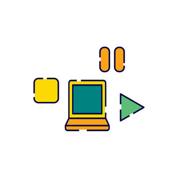 Laptop media video player controls icon vector template