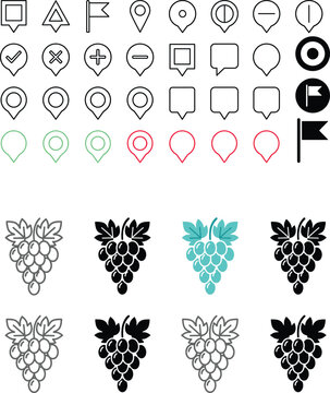 Map pin icon set vector for navigation location pointer marker outline flag web UI design elements illustration