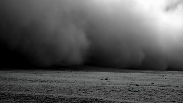 Dense fog rolling across grassy landscape in dynamic timelapse sequence