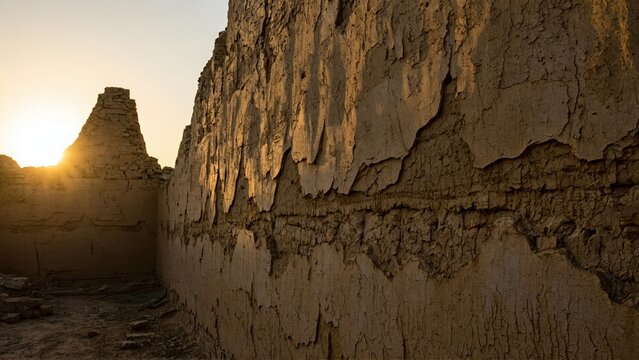 Sunset over ancient adobe ruins
