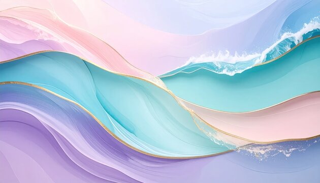 Pastel Abstract Ocean Waves Flowing Across Soft Gradient Background