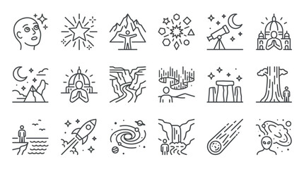 Set of line art icons representing various concepts and themes © bro