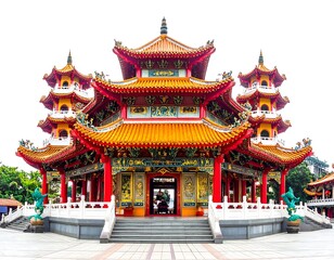 Obraz premium A vibrant, multi-tiered Asian temple with ornate roofs and a grand entrance