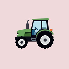Naklejka premium A green tractor illustration on a light pink background, simple and clean