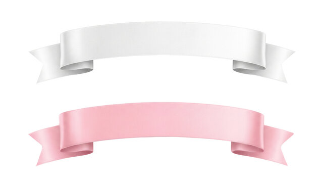 White and Pink Ribbon Banners Set