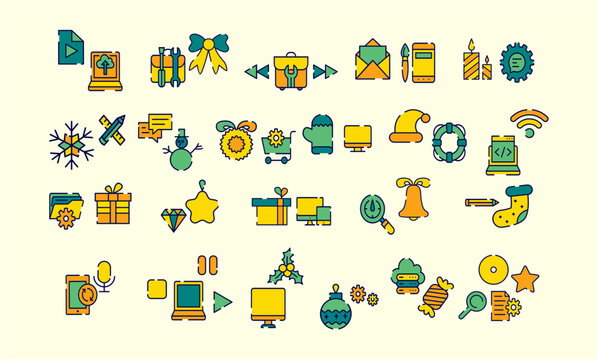 Christmas and development Icon Illustration Vector Template Set