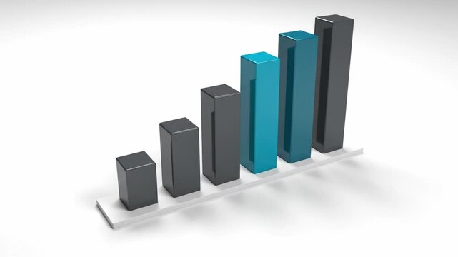 Bar chart 3d graph data visualization with black and blue bars showing business growth progress statistics financial report success trend analysis infographic presentation economy marketing sales