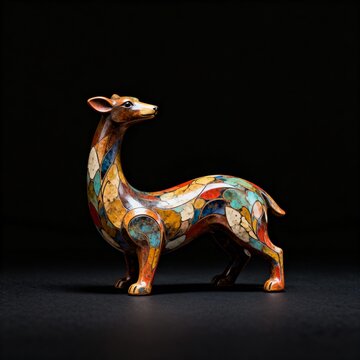 Decorative deer figurine featuring colorful mosaic-inspired patterns and artisan craftsmanship. Elegant collectible object for interior decoration, luxury decor, and creative styling concepts.