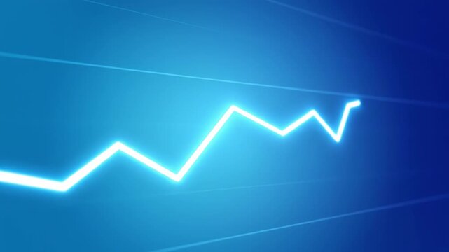 Rising line graph with glowing blue background and abstract zigzag shape showcasing financial growth business trend in modern digital design bright neon effect smooth gradient success indicator