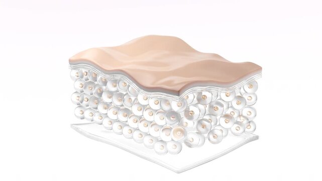 3D animation showing active bubbles penetrating through skin layers to repair and rejuvenate damaged skin cells.