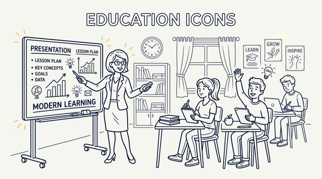 Teacher and students in classroom setting.