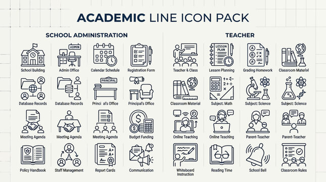 Academic line icons for education.