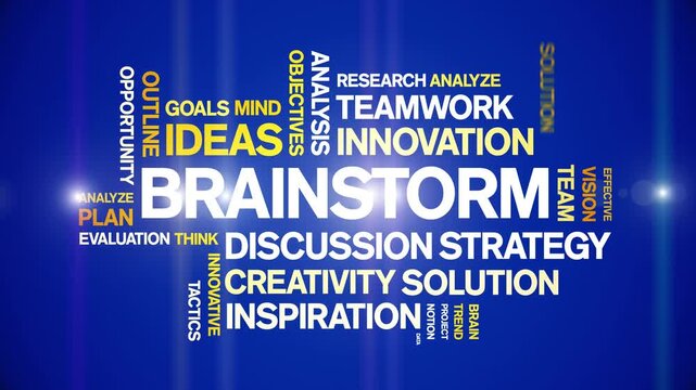 Brainstorm animated word cloud-text design animation tag kinetic typography seamless loop.