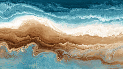 Obraz premium Elegant Coastal Abstract with Blue Waves and Sand Tones.