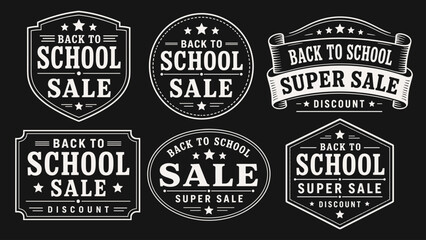 Obraz premium Collection of vintage back to school sale and discount badges on black background