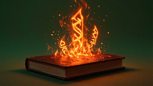 Ancient book ablaze with magical runes