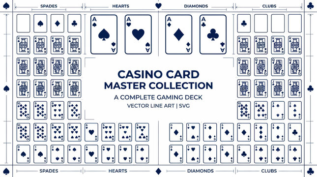 Casino Card Master Collection - Complete Gaming Deck Vector Line Art