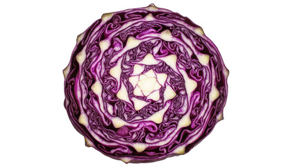 Fototapeta premium Red Cabbage cross-section with layered purple leaves and white core
