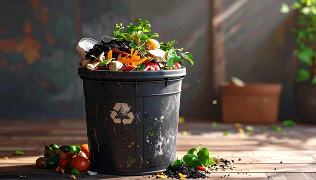 Compost Bin Overflowing with Organic Waste