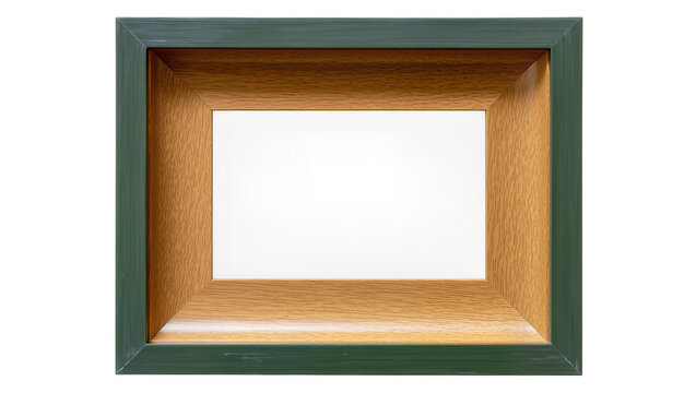 Rectangular picture frame with green outer and wood inner borders