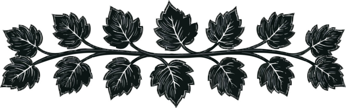 A continuous repeating aspen leaf border trim in a vintage woodcut engraving style features crisp black line art on a high-contrast white background