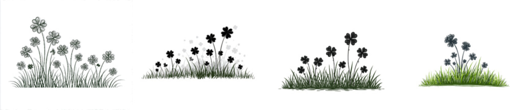 A minimalist black-and-white illustration of clover flowers with crisp lines against a stark white background, perfect for vector tracing