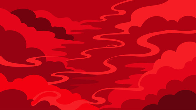 Abstract red swirling smoke or clouds in a dramatic, fiery landscape